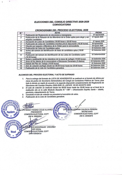COMUNICADO OFICIAL | CRONOGRAMA DEL PROCESO ELECTORAL 2026