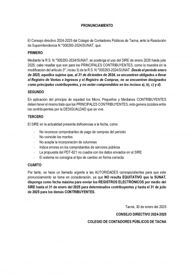 PRONUNCIAMIENTO SIRE 2025